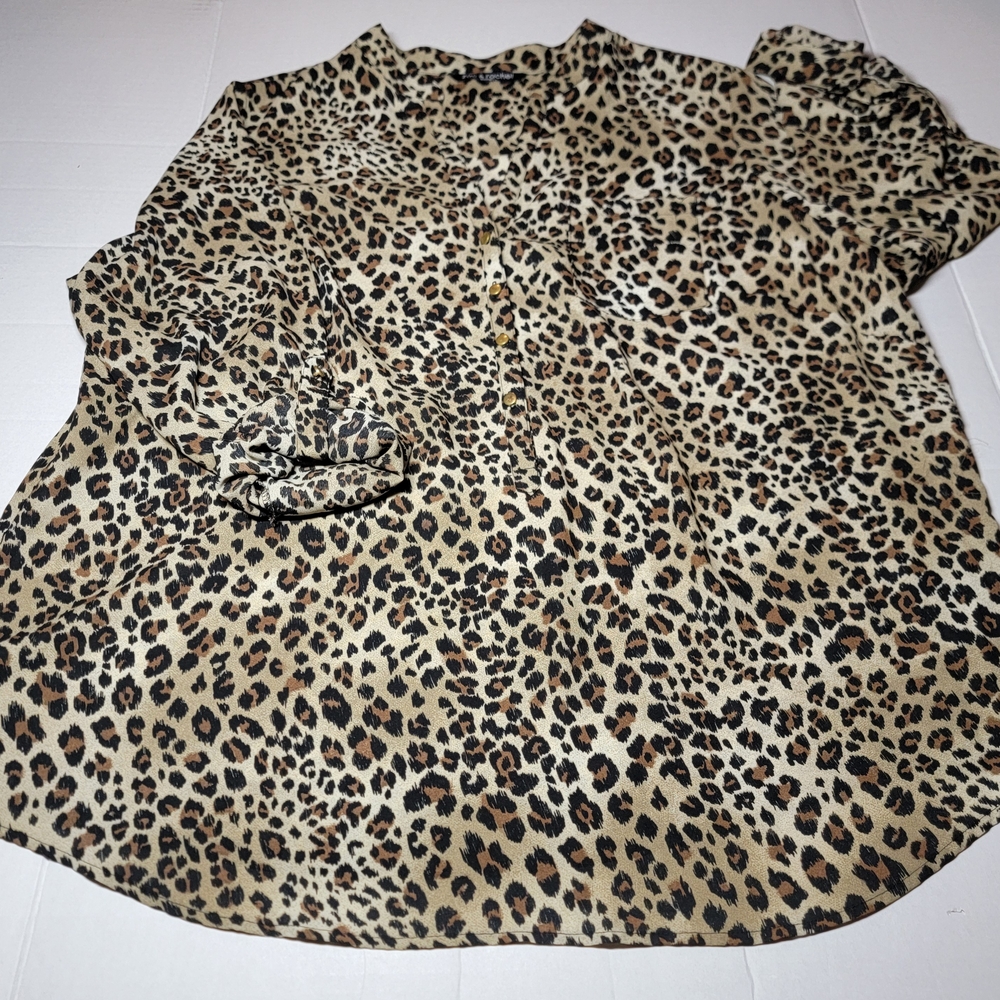 Zac & Rachel Animal Print Top Plus Size 2X